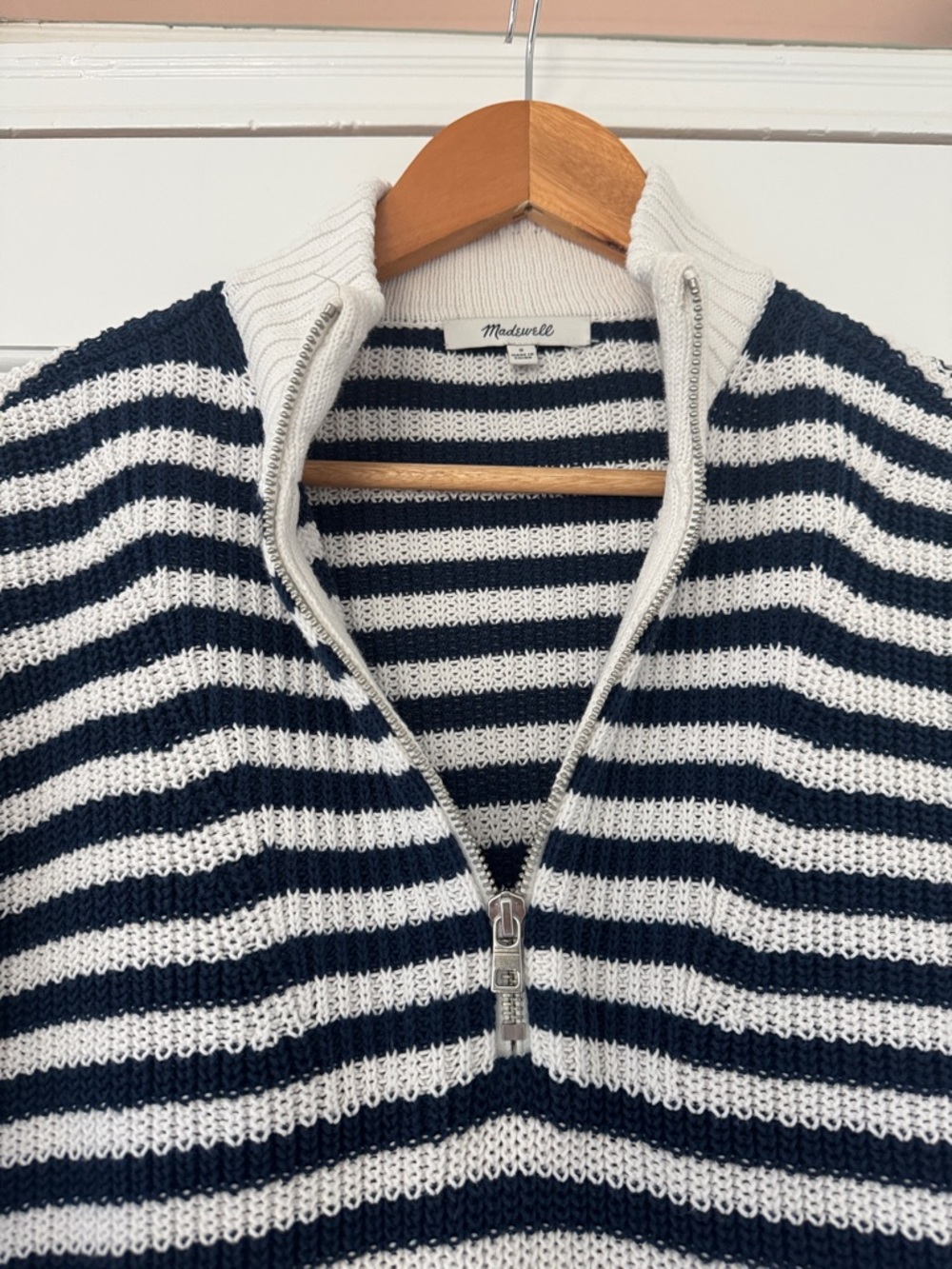 Madewell Ribbed Half-Zip Sweater in Stripe Small - Picture 12 of 12